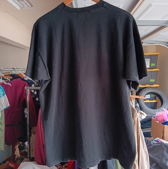 . Vintage 1992 DC Comics Death Of Superman Black Red and Yellow Puff Print Shirt - Picture 2 of 6